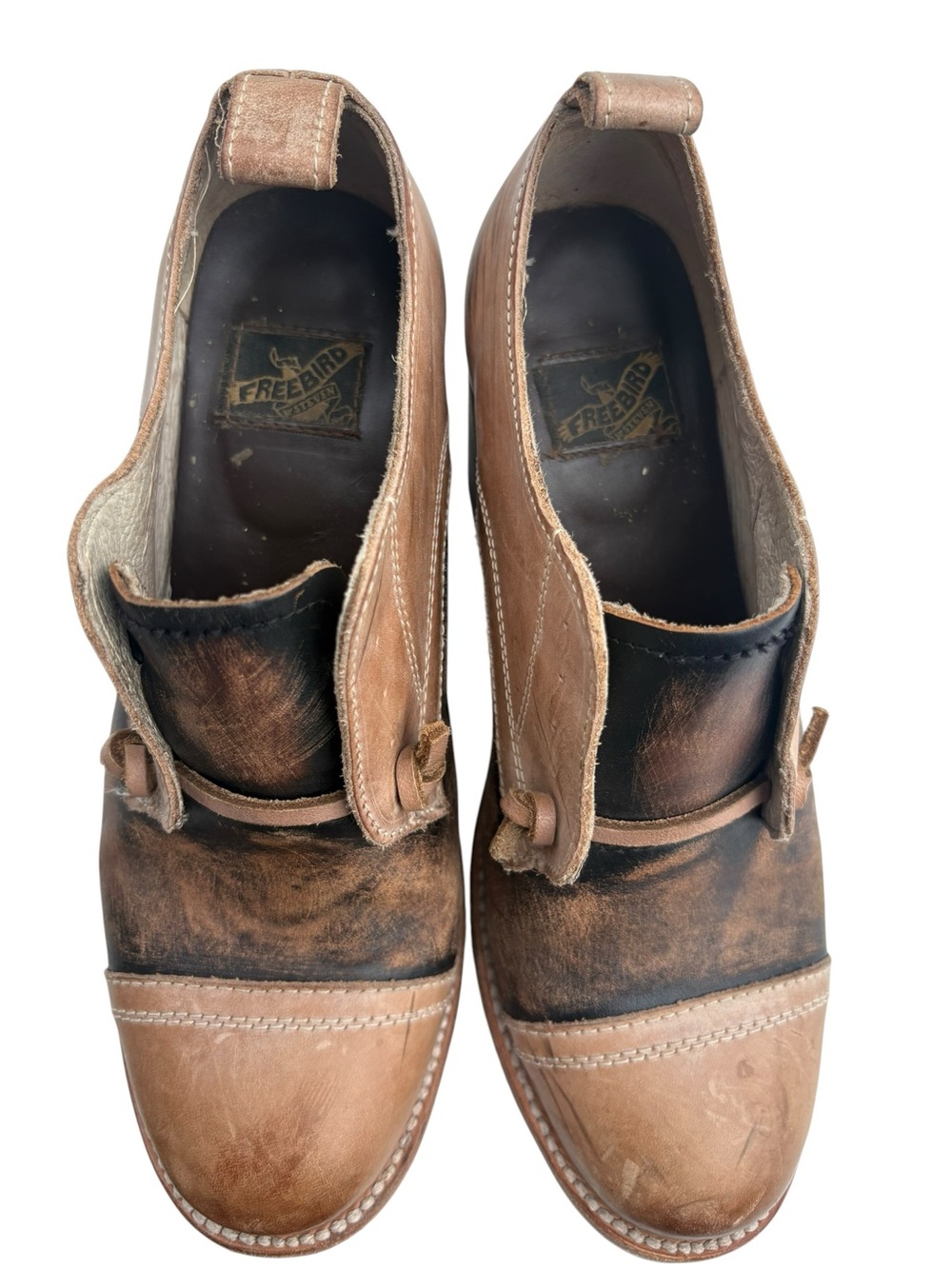 Freebird Catalina Leather Oxford Heels 8 Distressed Lace Up Shoes Bootie Boot - Picture 5 of 11
